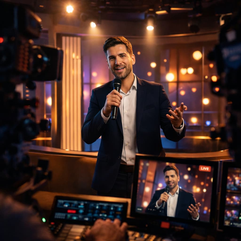 Charismatic host in a sleek studio